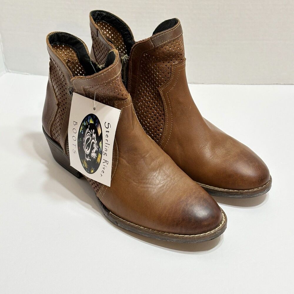 Sterling River Boots Womens 10 Brown Leather Perforated Western NWT